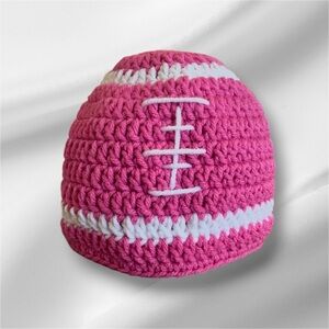 CROCHET BABY Football Beanie pink and white